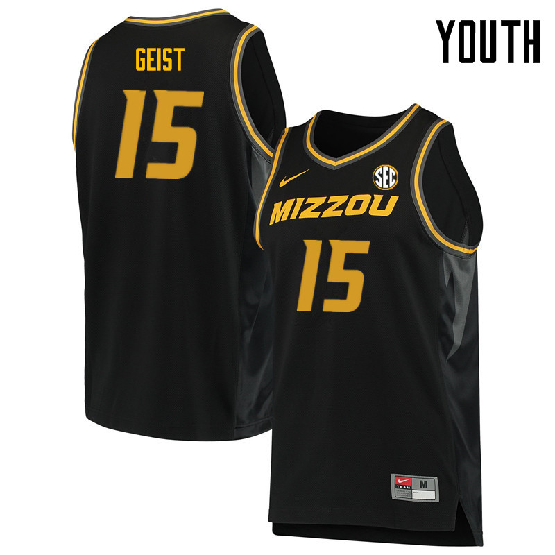 Youth #15 Jordan Geist Missouri Tigers College Basketball Jerseys Sale-Black